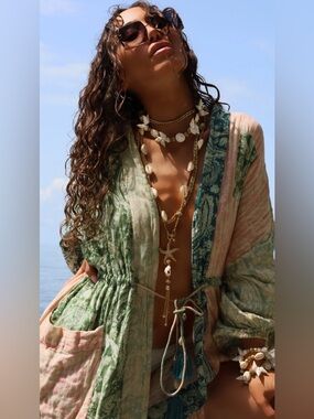 Zara Celia patchwork printed Kimono robe size small women tasseled boho paisley